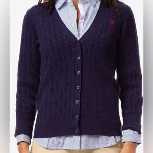 U.S.Polo Assn. Ralph Lauren Women's black cable-knit Cardigan v-neck xs cotton